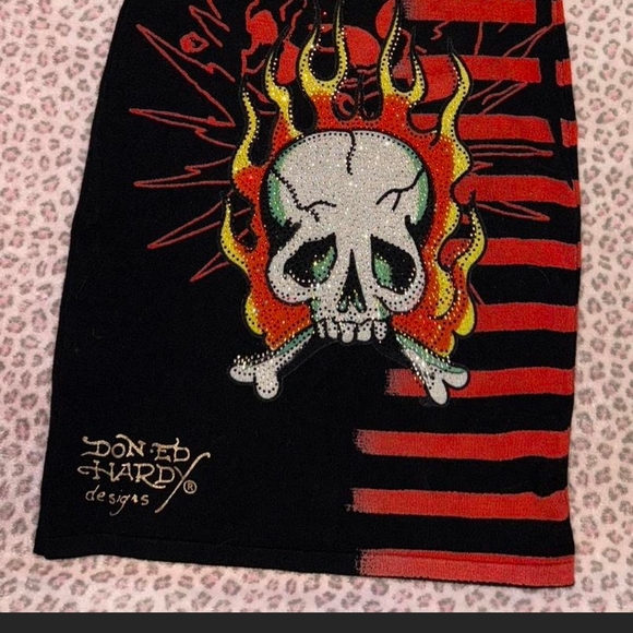 Ed Hardy Rhinestone Skull and Flames MISFIT Dress. S But Has Lots Of Stretch - Picture 3 of 7